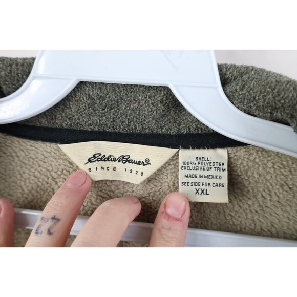 Vtg 90s Eddie Bauer Mens 2XL XXL Faded Fleece Full Zip Jacket Green Polyester - Picture 7 of 14